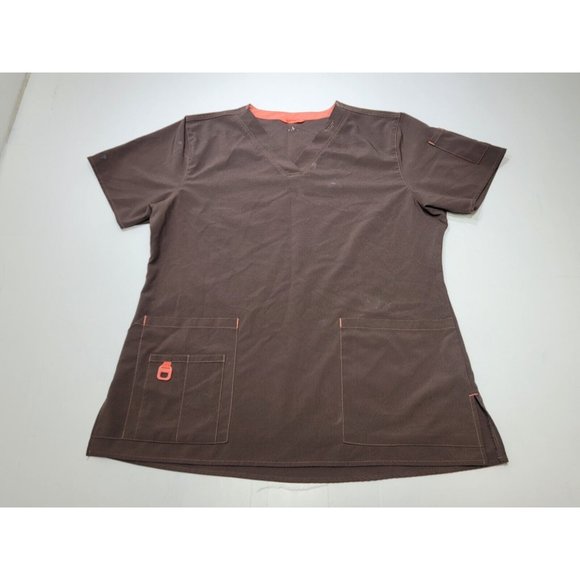 Carhartt Brown Short Sleeve V Neck Pullover Scrub Shirt Womens Size Lg - Picture 1 of 7